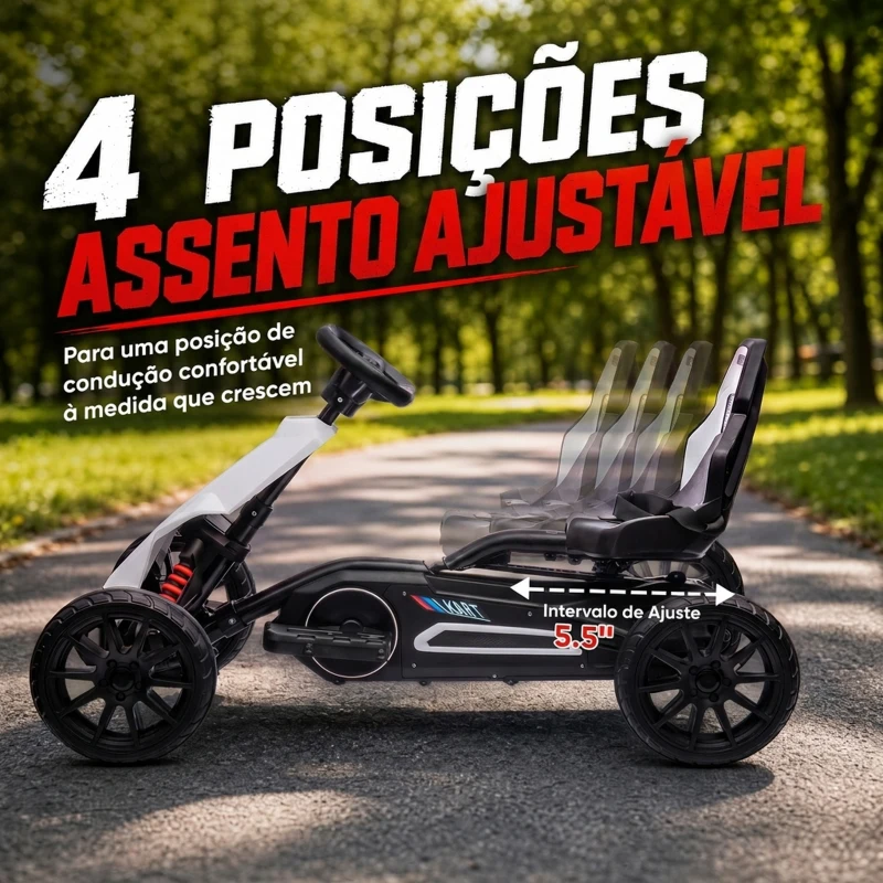 HOMCOM Go Kart Elétrico para Crianças Kart a Bateria 12V Velocidade Ajustável 3-5 km/h e Cinto de Segurança 100x58x58,5 cm Branco