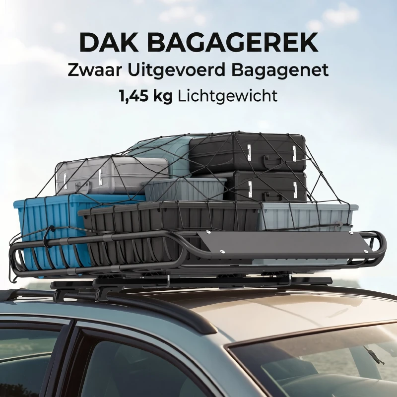 SPORTNOW Dakbagagekorf universeel met windscherm, tot 150 kg, 116 x 92 x 11,5 cm voor SUV's en trucks, zwart