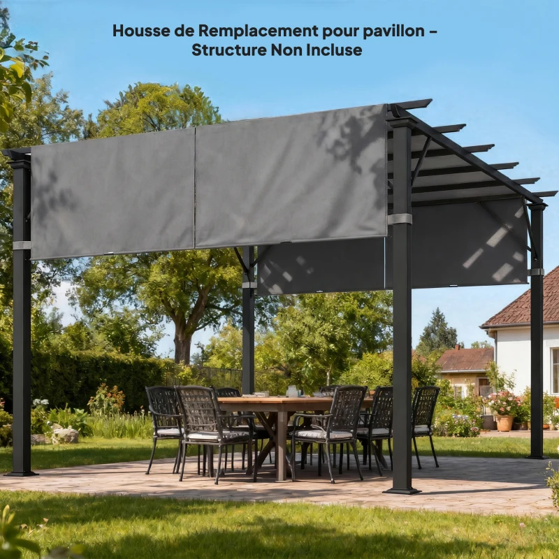 Outsunny Lot de 2 toiles de rechange pergola rétractable 4,9 x 1,2 m pour pergola de 3 x 3 m polyester protection UV gris foncé