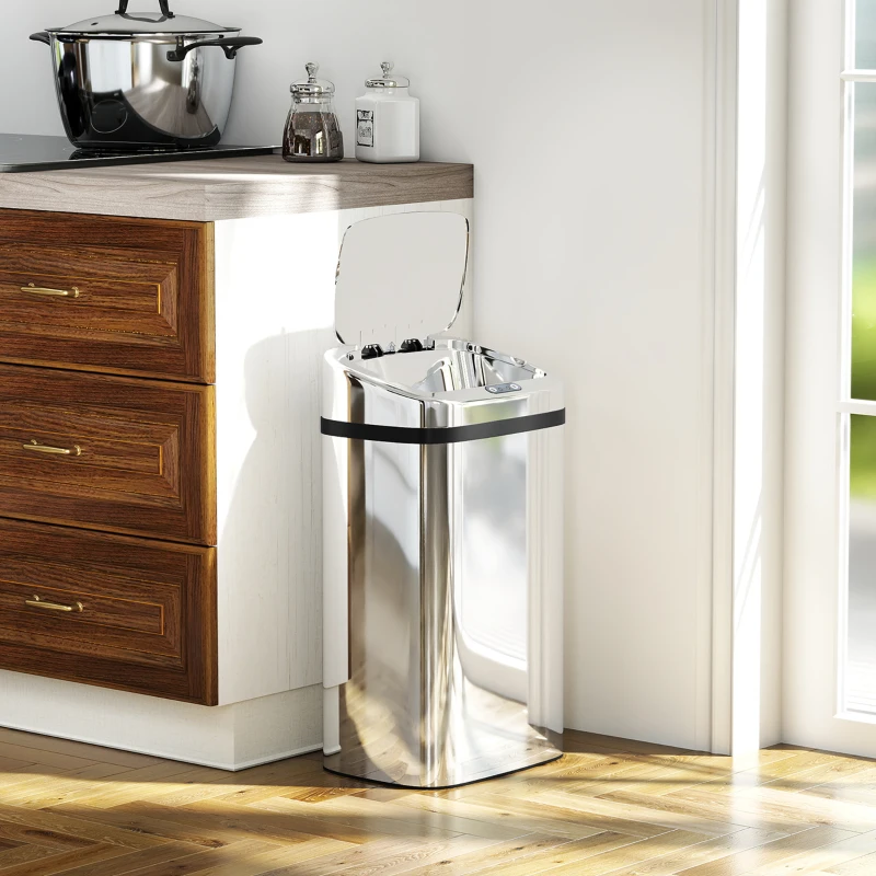HOMCOM Bidone per Rifiuti da 30L con Sensore per Apertura e Chiusura Automatica, 33x25x57.5 cm, Argento