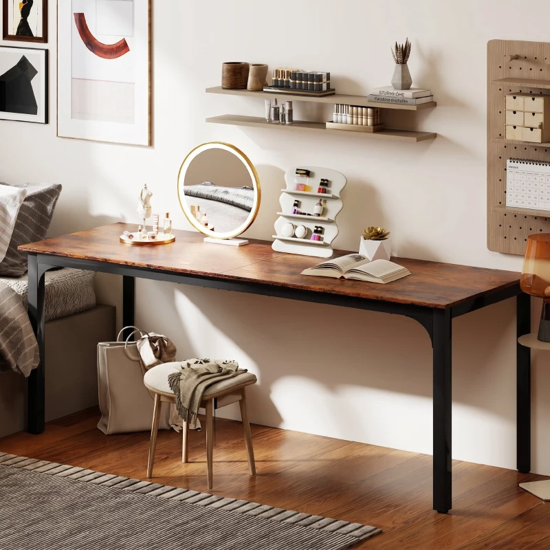 HOMCOM Schreibtisch, Computertisch, rustikales Design, viel Platz, Spanplatte, Braun