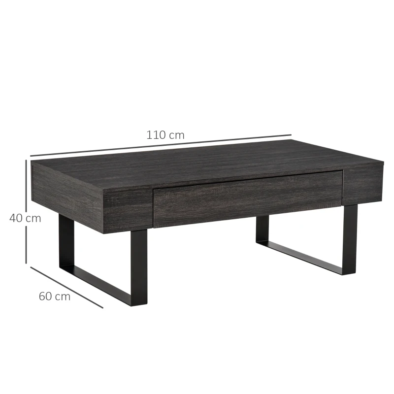 HOMCOM salontafel bijzettafel banktafel TV tafel salontafel woonkamertafel met lade planken stevig stalen frame eenvoudige structuur modern hout spaanplaat metaal donkergrijs 110 x 60 x 40 cm