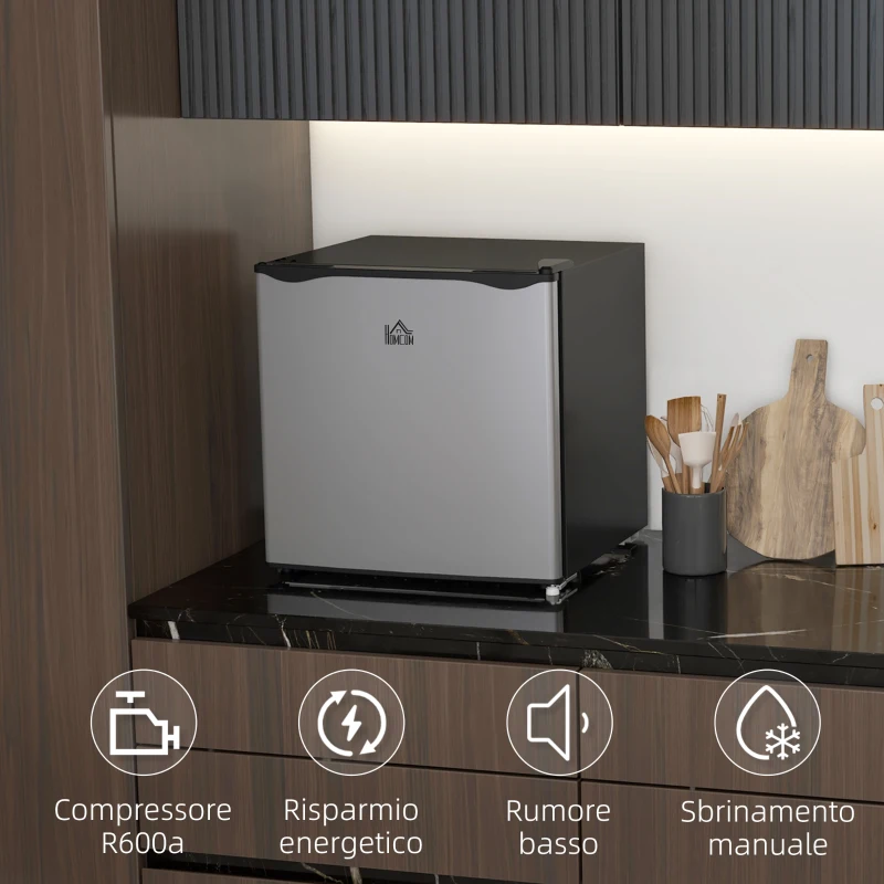 HOMCOM Mini Congelatore da 35L con Ripiano Rimovibile e Temperatura Regolabile, 47x44.2x48.8 cm, Argento