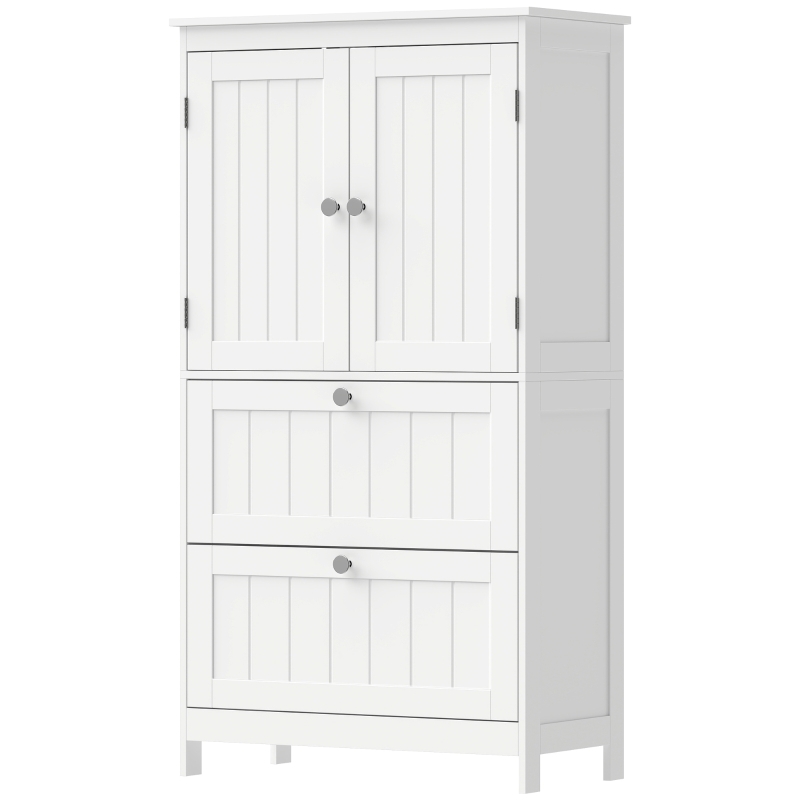 HOMCOM Armário de banheiro com 2 gavetas, autoportante, com prateleira ajustável e portas com acabamento lamelado, Branco
