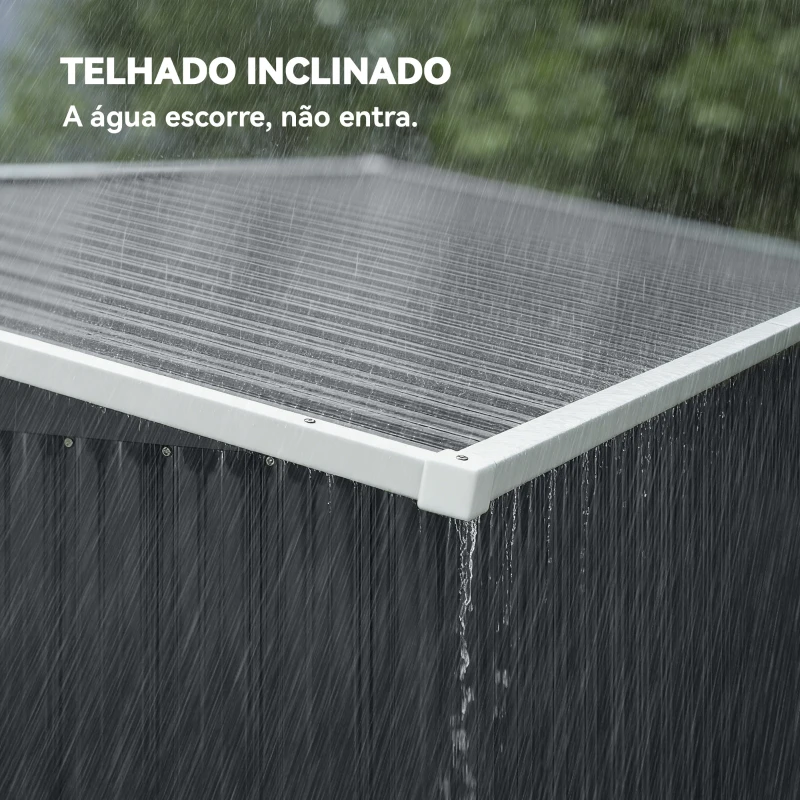 Outsunny Abrigo de Jardim Exterior 2,7 m² 234x132x185 cm com Três Portas Fechadura e Grelhas de Ventilação Cinzento