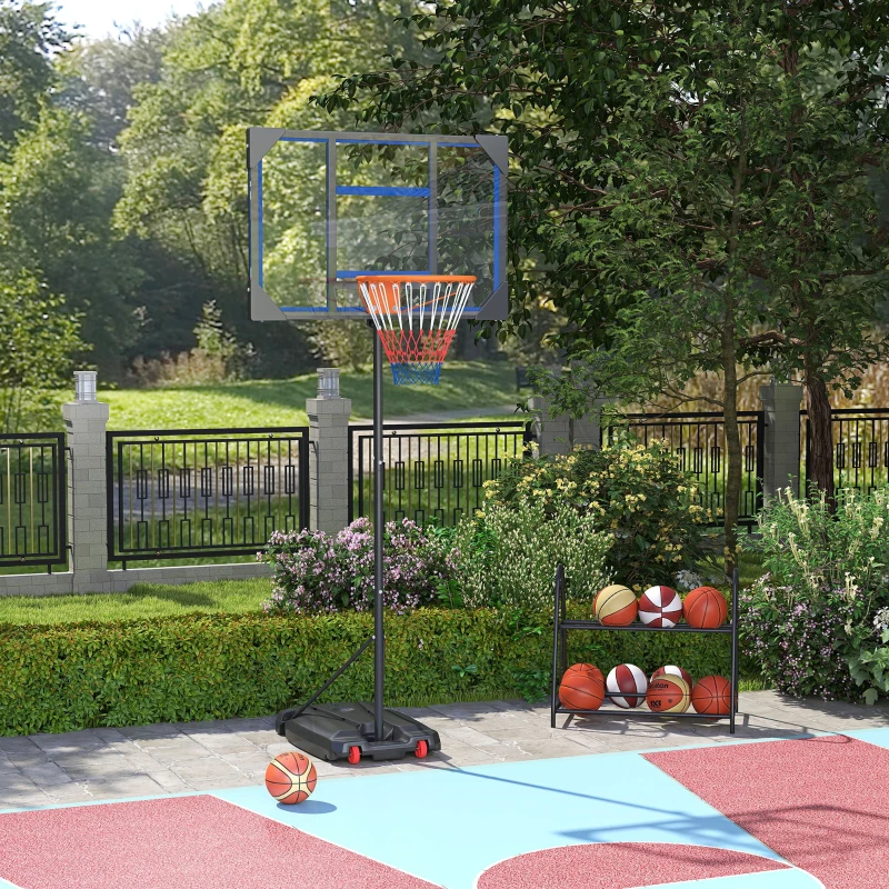 AIYAPLAY Panier de basket pour enfants, hauteur réglable de 210-260 cm extérieur et intérieur avec roues, base de lestage, bleu