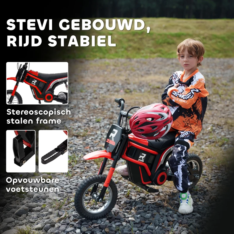 HOMCOM Elektrische Kindermotorfiets, 24V met Toeter en Verlichting, Draaigashendel, 8-16 km/u, 8-12 Jaar, Rood(m-9)