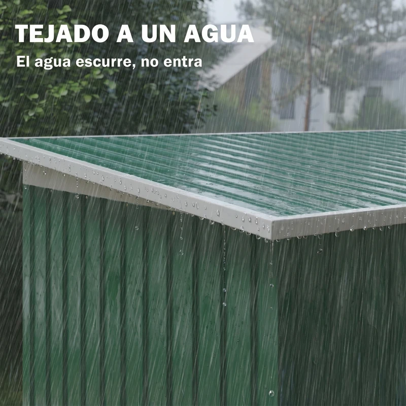 Outsunny Cobertizo de Jardín 280x130x172 cm Caseta de Exterior Metálica para Almacenamiento de Herramientas Verde Oliva
