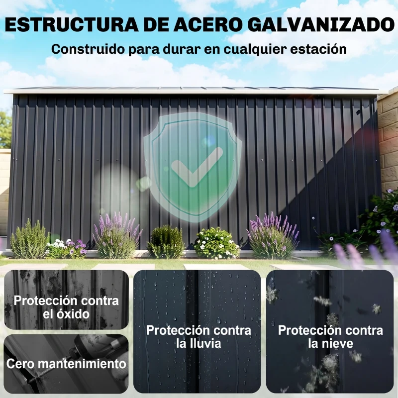 Outsunny Cobertizo de Jardín 8,3 m² 277x322x192 cm con 2 Puertas Corredizas Base Refuerzo (Suelo NO Incluido) Gris