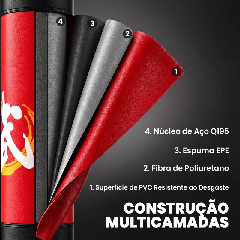 SPORTNOW Saco de Boxe de Pé para Adultos 156 cm com 12 Ventosas e Absorção de Impactos para Kickboxing, MMA e Muay Thai Vermelho