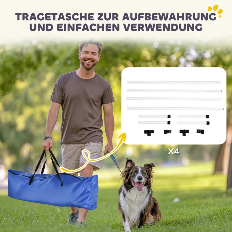 PawHut Agility Set Hunde 4-teiliges höhenverstellbar Agility-Ausrüstung Sprungstangen-Set Steckhürdenset mit 4 Hürden Tragetasche Koordinationstraining Sprungstangen-Set für Spiele Training