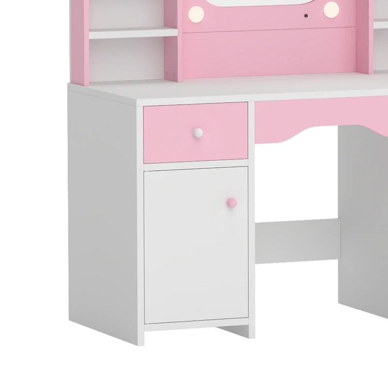 AIYAPLAY Coiffeuse pour Enfants avec Tabouret et Miroir Lumineux à 2 Couleurs en Acrylique, pour 3-8 Ans, 90 x 41 x 104 cm, Rose