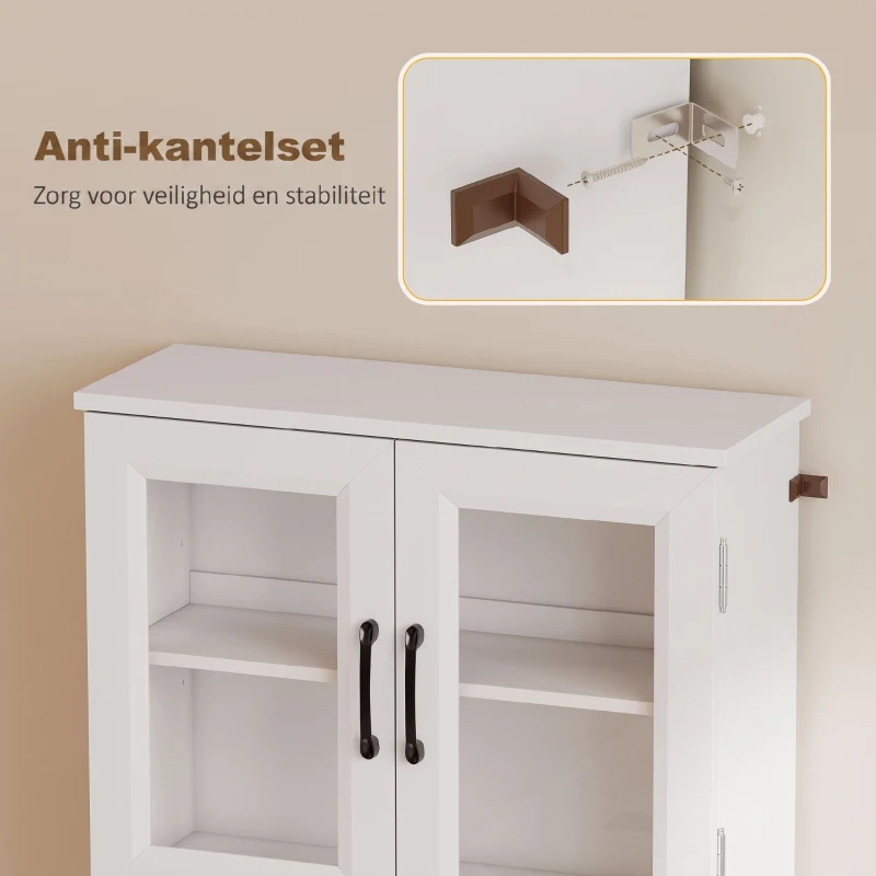 HOMCOM keukenkast met verstelbare plank en werkblad acryldeuren, 60 x 39,5 x 180 cm, wit(m-8)