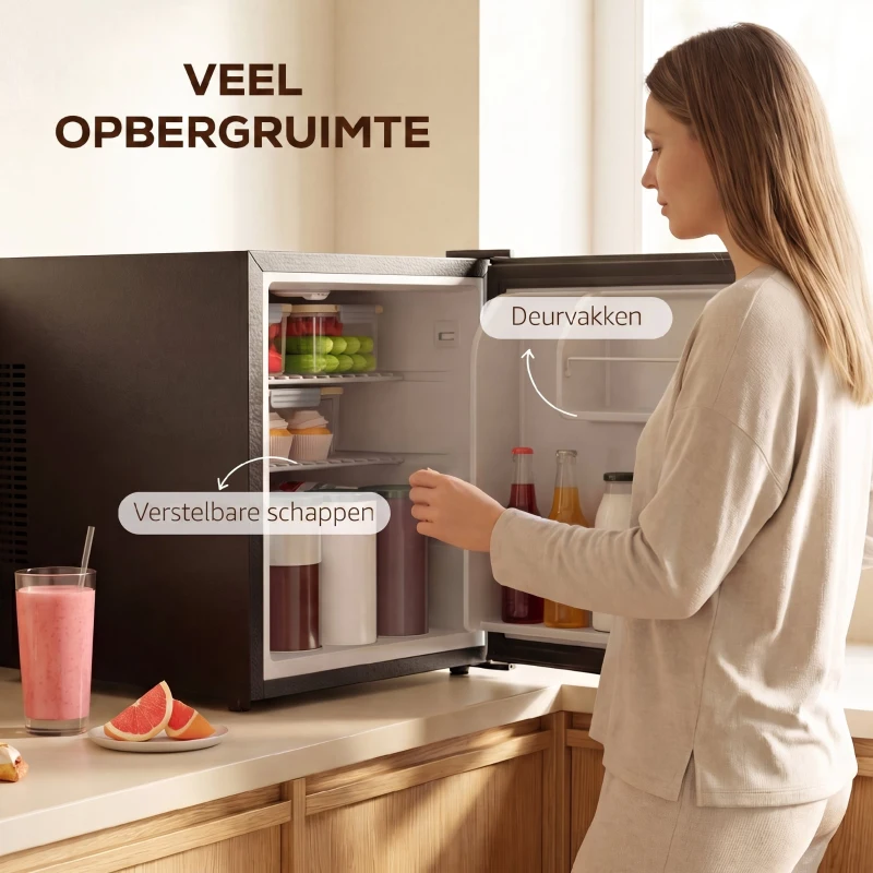 HOMCOM Mini-koelkast 44 L/46 blikken Kleine koelkast met instelbare thermostaat 43 x 51 x 51,3 cm, Zwart