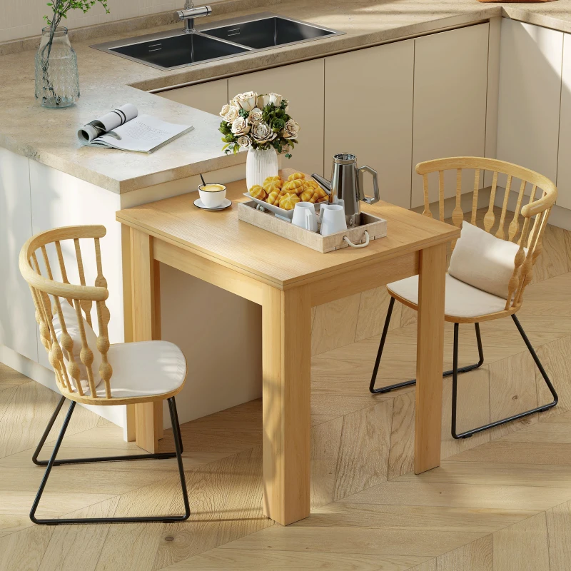 HOMCOM Table à manger extensible rectangle pour 4 à 6 personnes, table de cuisine 70-140 cm, patins en feutre, bois naturel