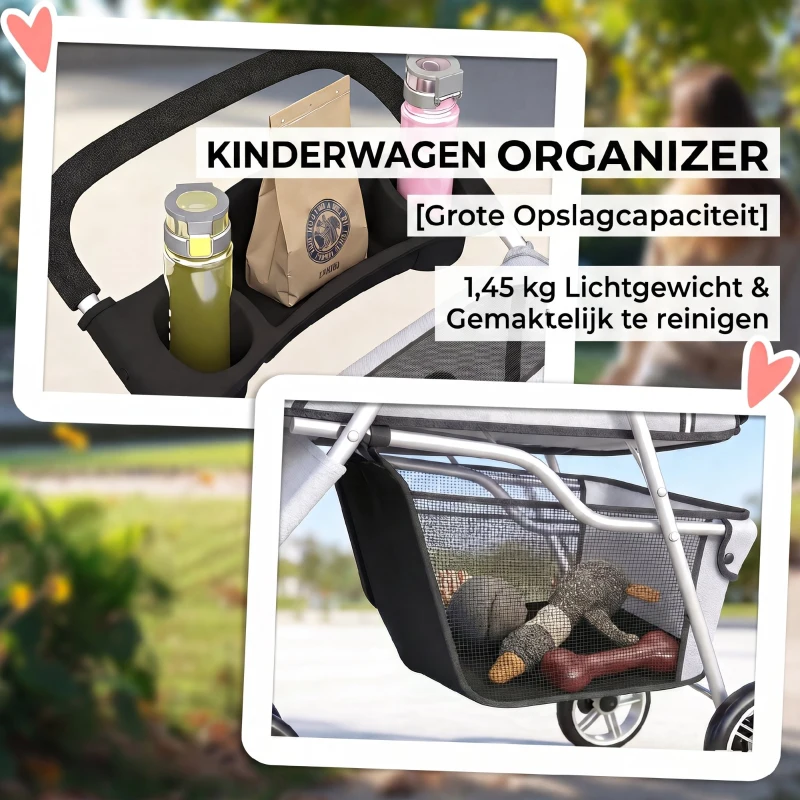 PawHut Hondenwagen Opvouwbaar Hondenbuggy met Opbergmand, Kussen, Gaasvensters, Bekerhouder voor Kleine Honden tot 10kg, Grijs