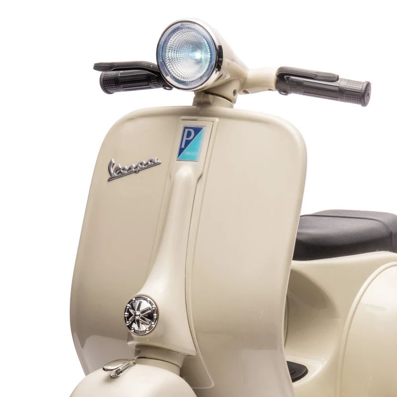AIYAPLAY Moto Électrique Enfants sous Licence VESPA 6V 2 Places, Vitesse 3-5 Km/h, Démarrage Progressif, Crème