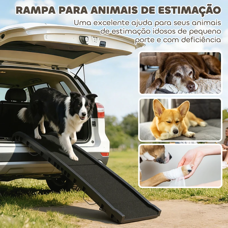 PawHut Rampa para Cães 155 cm para Carro, Dobrável com Pega, Ângulo Ajustável, Preto