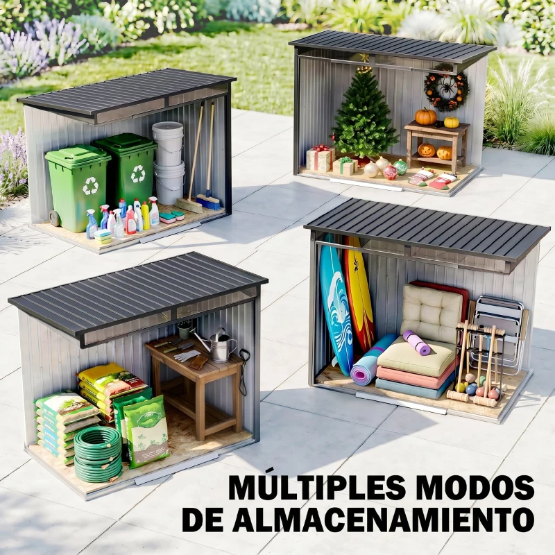Outsunny Caseta de Jardín 195x122x181,5 cm con Puerta Corredera 2 Ventanas y Anti-UV para Almacenar Herramientas Gris Oscuro