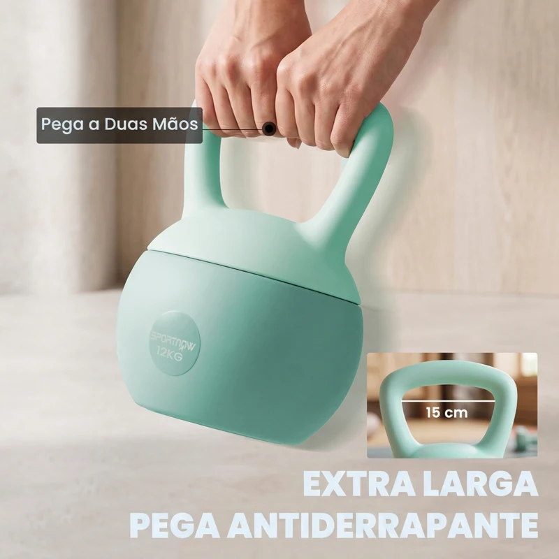 SPORTNOW Kettlebell de 12 kg Pesa Russa Preenchida de Areia Metálica e Alça Antiderrapante para Treino 21x21x30 cm Verde