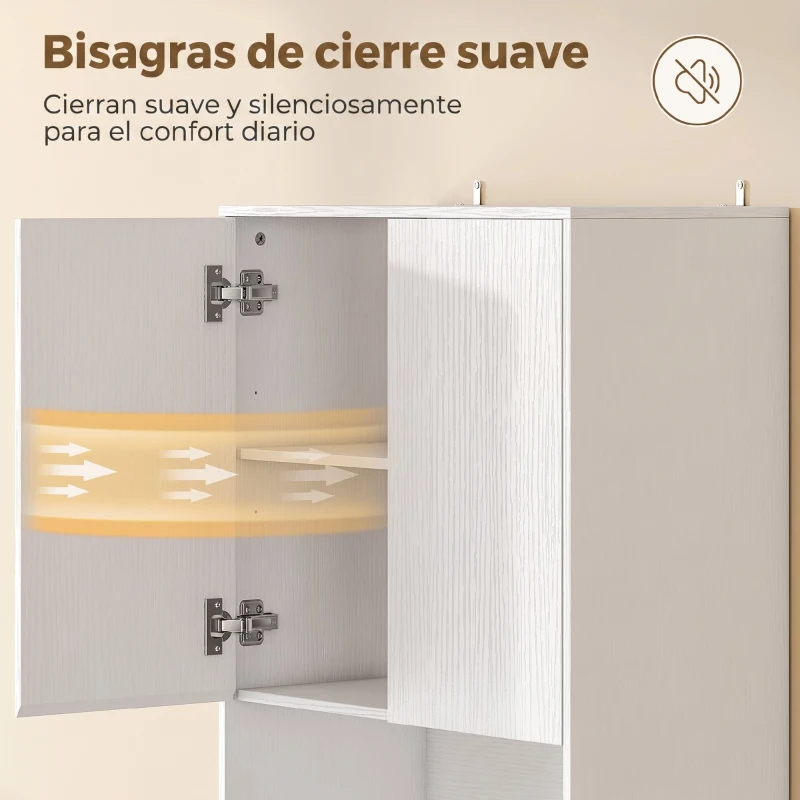 HOMCOM Alacena de Cocina Alta con 4 Puertas con Bisagras de Cierre Suave Estantes Ajustables 2 Compartimentos Abiertos Blanco