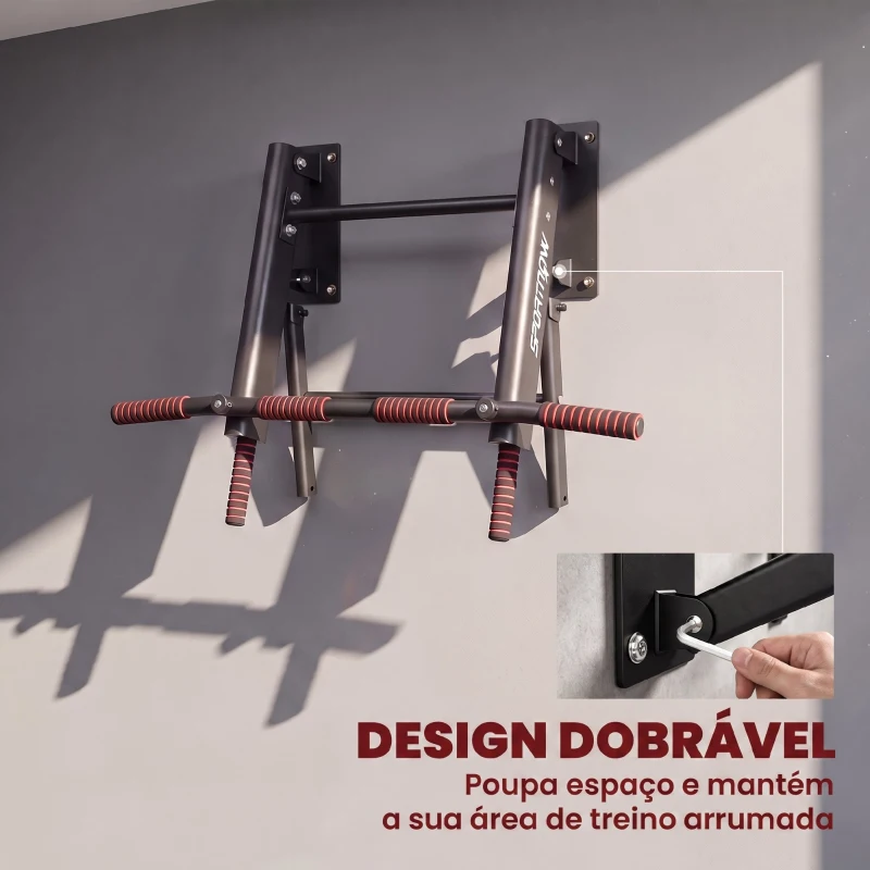 SPORTNOW Barra de Elevações de Parede Dobrável com 3 Argolas para Bandas de Resistência, Pegas Antiderrapantes, Carga 120 kg