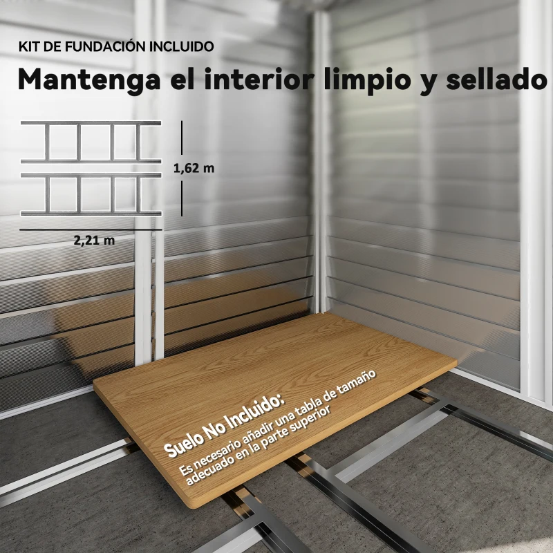 Outsunny Cobertizo de Jardín Exterior 4,4 m² 240x206x198 cm con Base Puerta Corredera y Cerradura 4 Ventanas para Patio Gris
