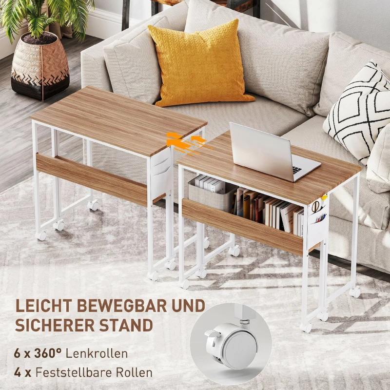HOMCOM Faltbarer Schreibtisch, zum Beistelltisch umwandelbar, offenes Regal, Natur