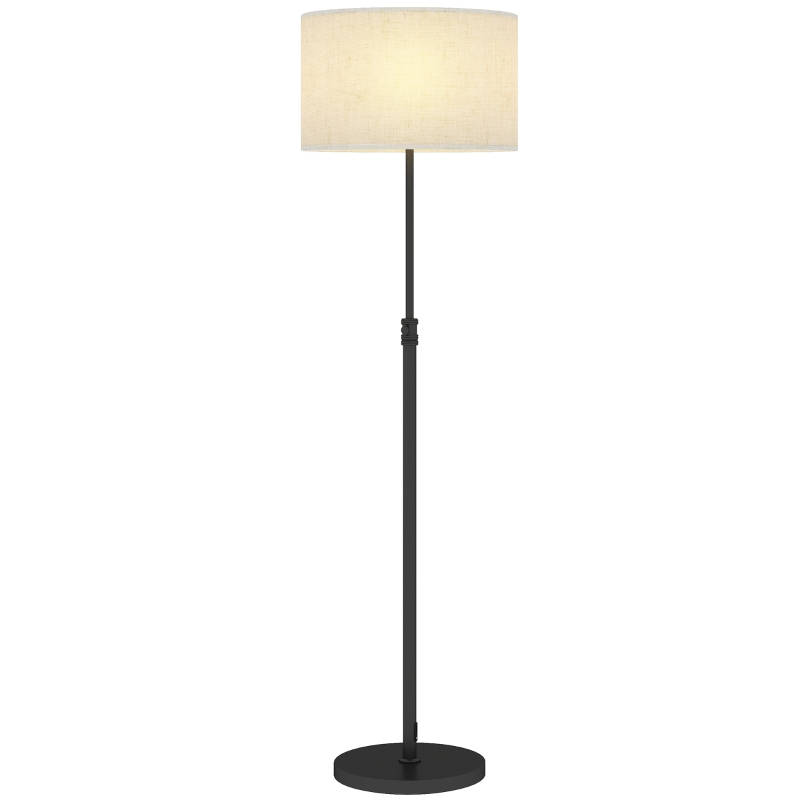 HOMCOM Luminária de pé com controle remoto, altura ajustável, abajur de tecido, suporte metálico, brilho ajustável, interruptor de pé, preto