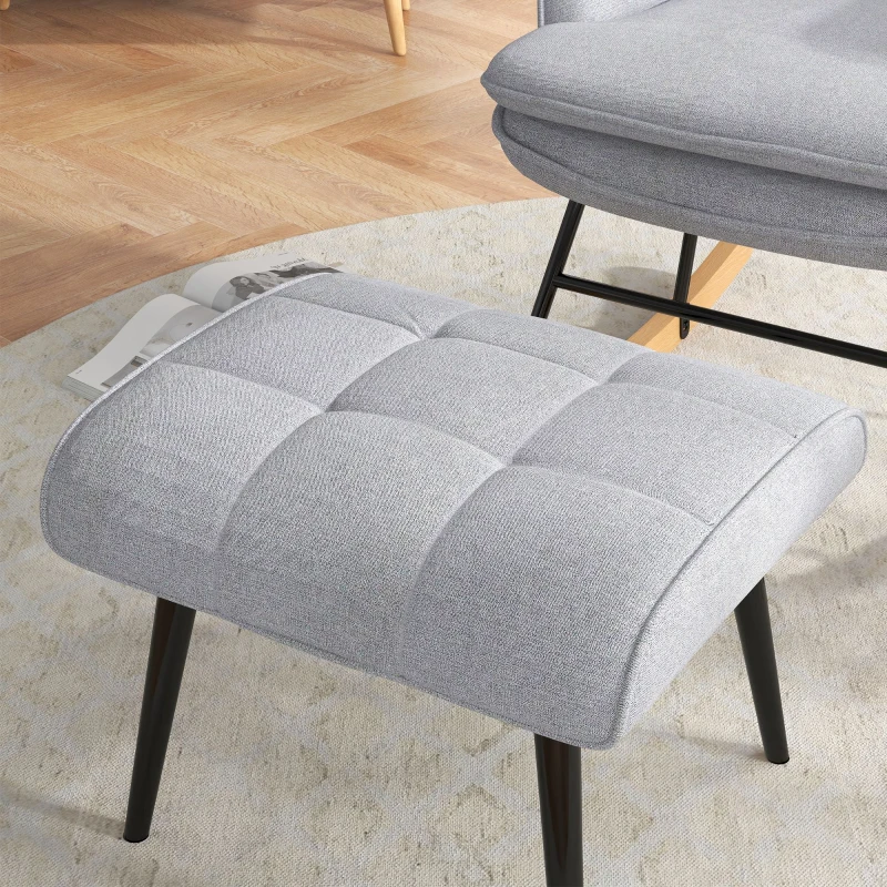 HOMCOM Schommelstoel met Voetenbank, Comfortabel, Tot 130 kg, Linnenlook, 64x89x90cm, Lichtgrijs
