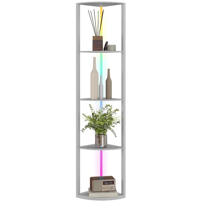 HOMCOM Lampă LED de podea 5 nivele dimabilă cu raft, schimbare de culoare RGB, telecomandă