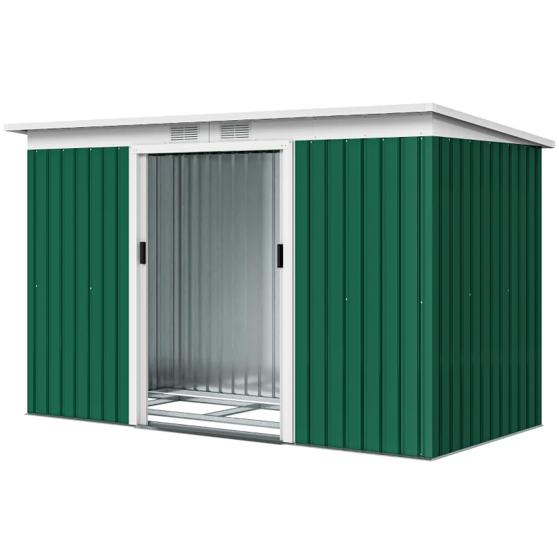 Outsunny Cobertizo de Jardín 280x130x172 cm Caseta de Exterior Metálica para Almacenamiento de Herramientas Verde Oliva