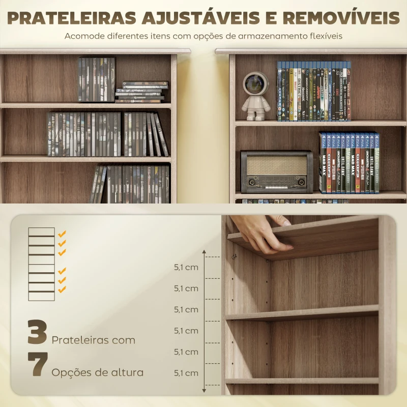 HOMCOM Estante Estreita para CDs e DVDs com 8 Compartimentos e Prateleiras Ajustáveis 58x24x126,3 cm em Madeira