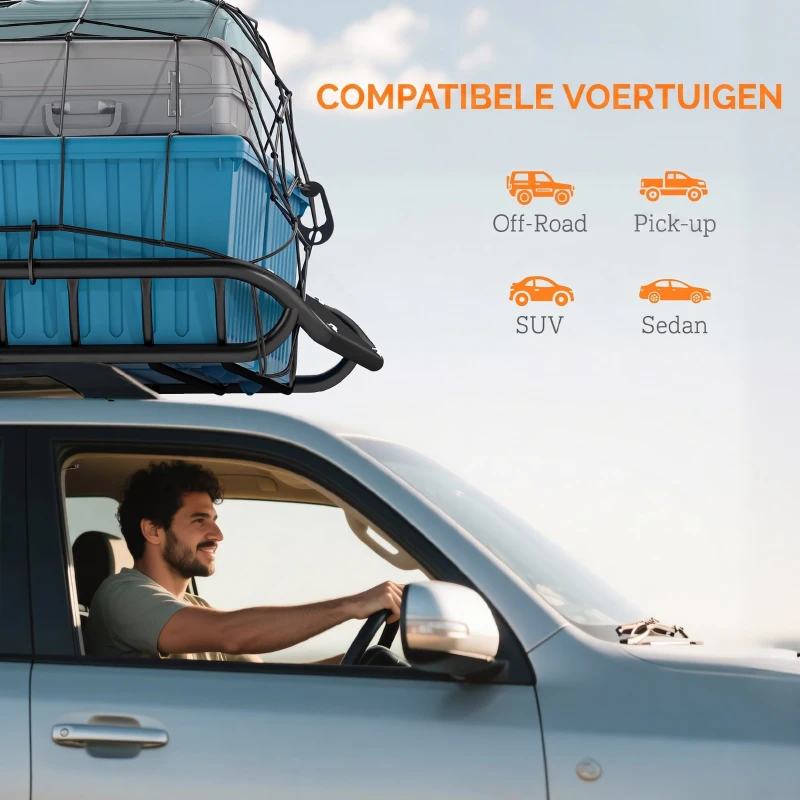 SPORTNOW Dakbagagekorf universeel met windscherm, tot 150 kg, 116 x 92 x 11,5 cm voor SUV's en trucks, zwart