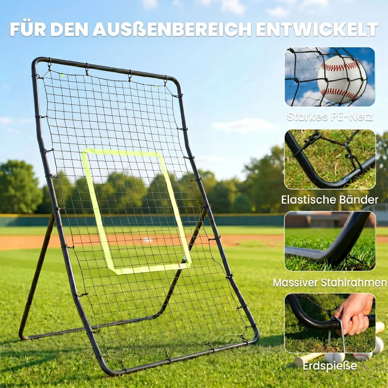 HOMCOM Baseball Rebounder, Tragebar Softball Pitchback-Netz, Rückprallnetz mit Ziel Zone, Pitching Netz für Basebälle Softbälle, Metall, Schwarz