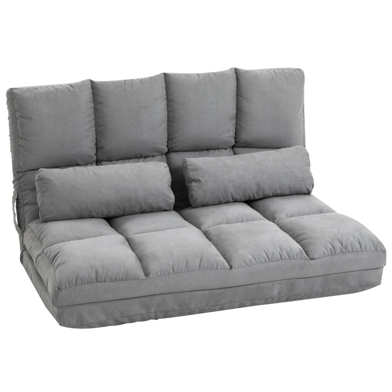 HOMCOM Chauffeuse 2 places canapé-lit convertible fauteuil de sol pliable dossier réglable 2 coussins inclus en polyester aspect suédé, pour salon, chambre et bureau, gris