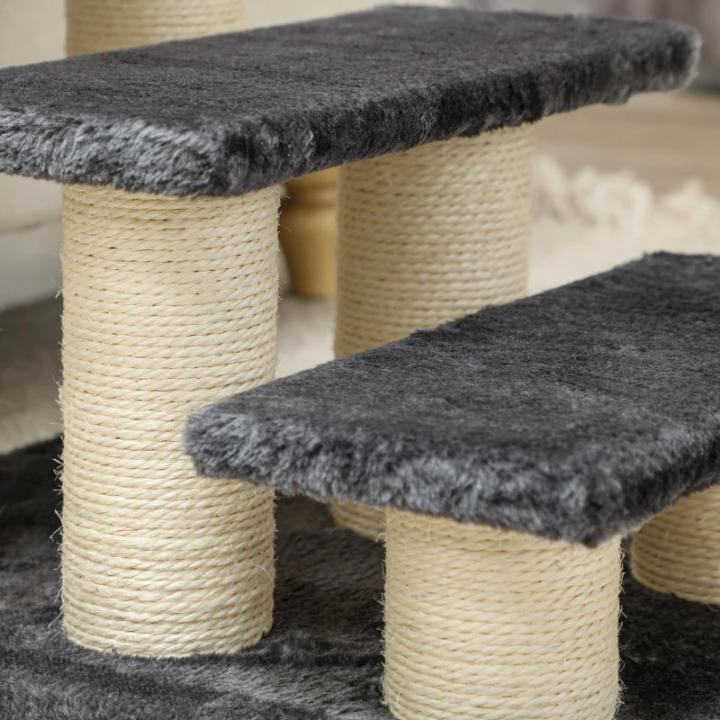 PawHut Hundetreppe 3 Stufen 34 cm Hoch Haustiertreppe für Hunde Katze Katzentreppe mit Kratzstamm Hunderampe Einstiegshilfe für Bett, Sofa, Couch Dunkelgrau