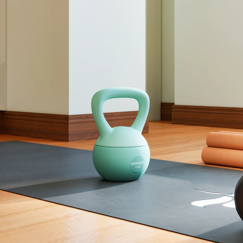 SPORTNOW Pesa Rusa 4 kg Kettlebell Relleno de Arena Metálica y Mango Antideslizante para Entrenamiento en Casa 19x15x25 cm Verde