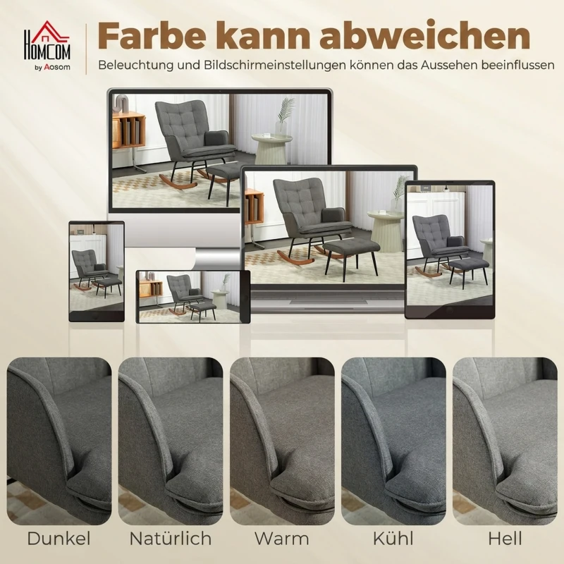 HOMCOM Schommelstoel met Voetenbank, Comfortabel, Tot 130 kg, Linnenlook, 64x89x90cm, Donkergrijs