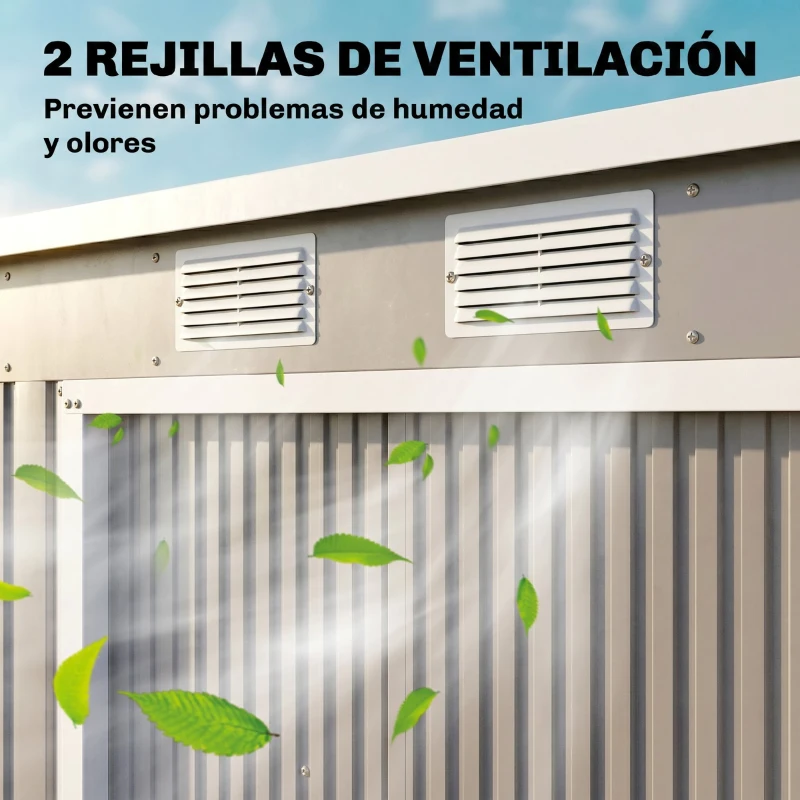 Outsunny Cobertizo de Jardín Exterior 2,42 m² 213x130x172 cm con Puerta Corredera Techo Inclinado Base y 2 Ventanas Gris Claro