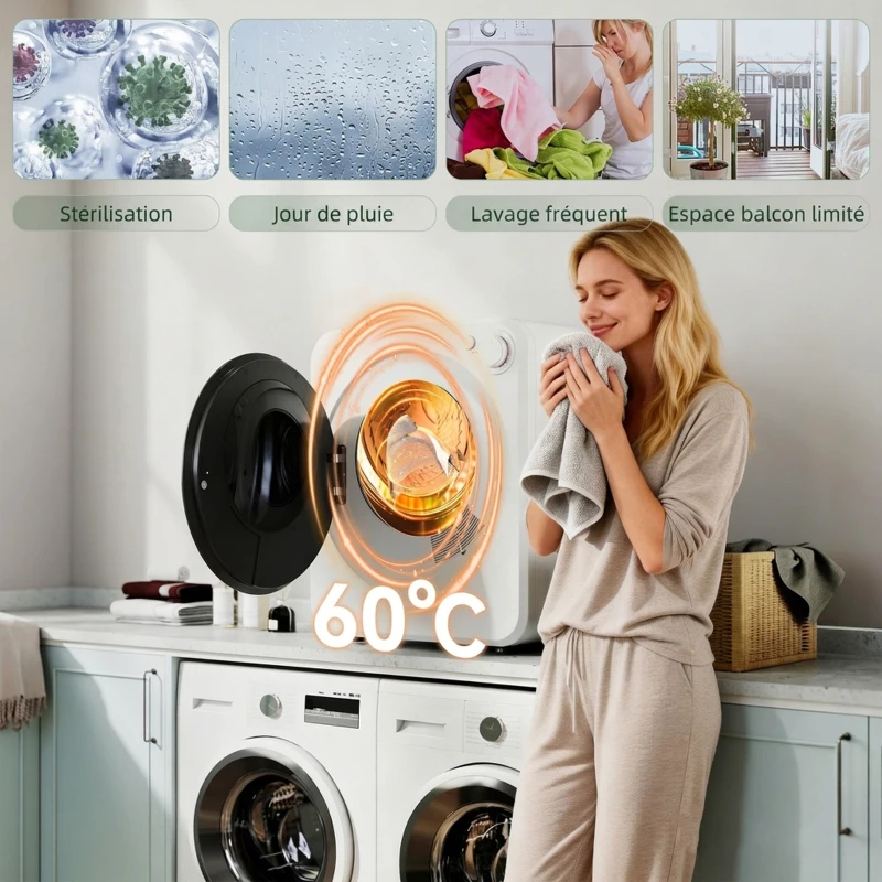 HOMCOM Sèche-linge à évacuation portable 2,5 Kg, sèche-linge électrique 400/800 W, 5 modes de séchage, 48 x 44 x 57 cm, blanc(m-6)