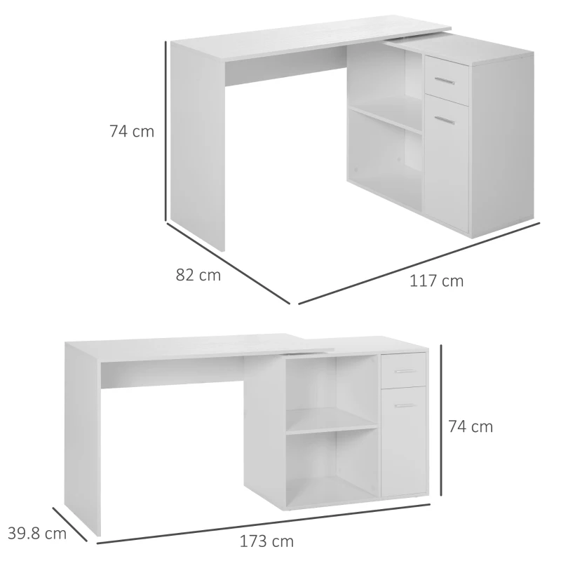 HomCom birou unghiular cu doua forme, 117x82x74 cm, alb(m-10)