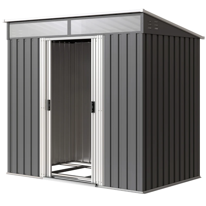 Outsunny Caseta de Jardín 195x122x181,5 cm con Puerta Corredera 2 Ventanas y Anti-UV para Almacenar Herramientas Gris Oscuro