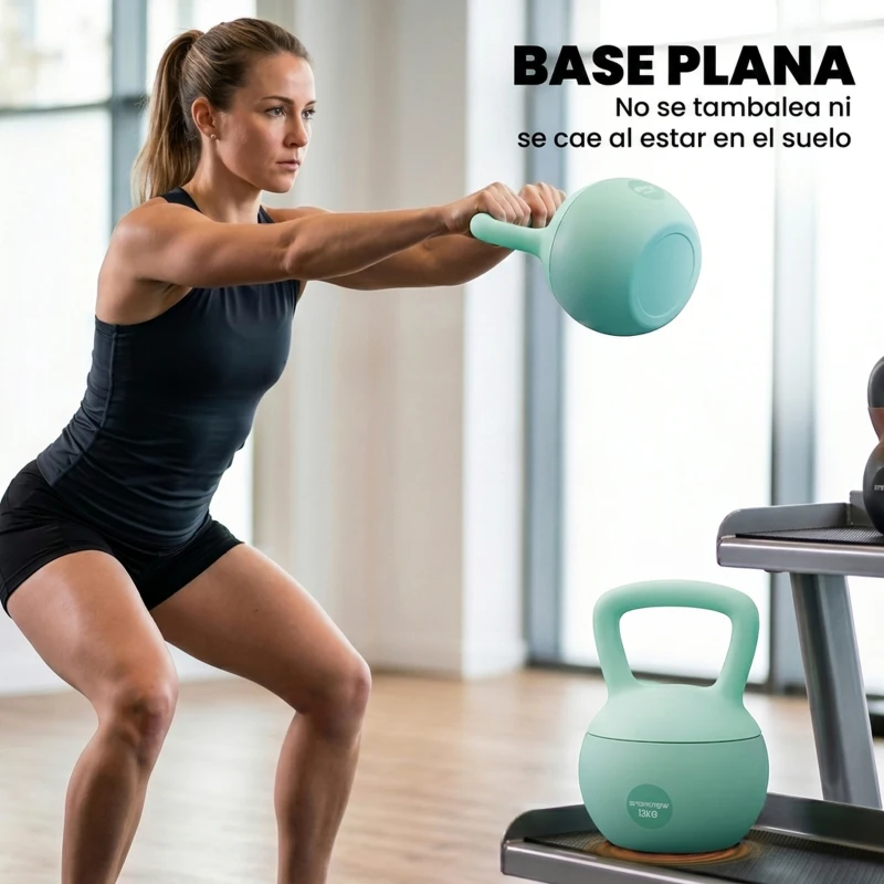 SPORTNOW Pesa Rusa 12 kg Kettlebell Relleno de Arena Metálica Mango Antideslizante para Entreno en Casa 21x21x30 cm Verde