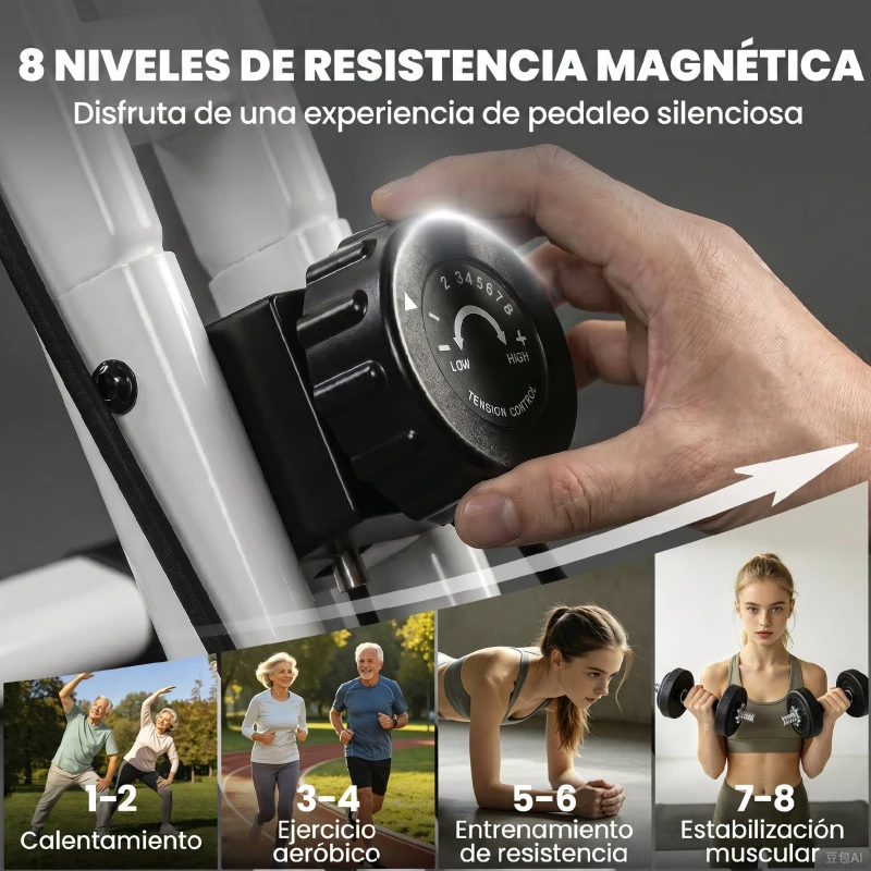 SPORTNOW Bicicleta Estática Plegable con 8 Niveles de Resistencia Volante Pantalla LCD Bluetooth Pulsómetro y Sillín Ajustable