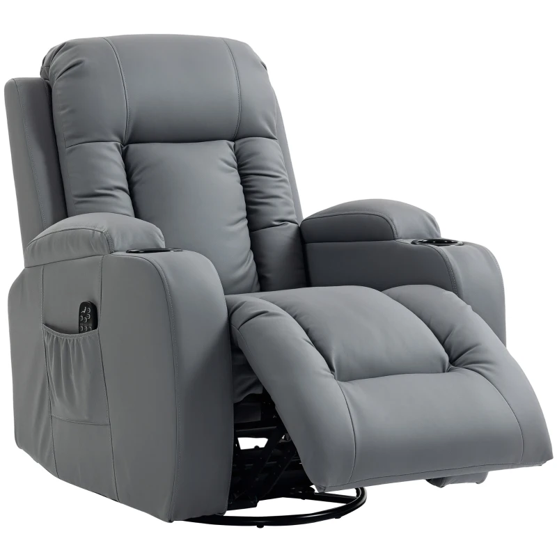 HOMCOM Fauteuil Inclinable de Massage et Chauffage, Fauteuil de Relaxation, Dossier Réglable, Pivotant, 82x99x103cm, Gris Clair