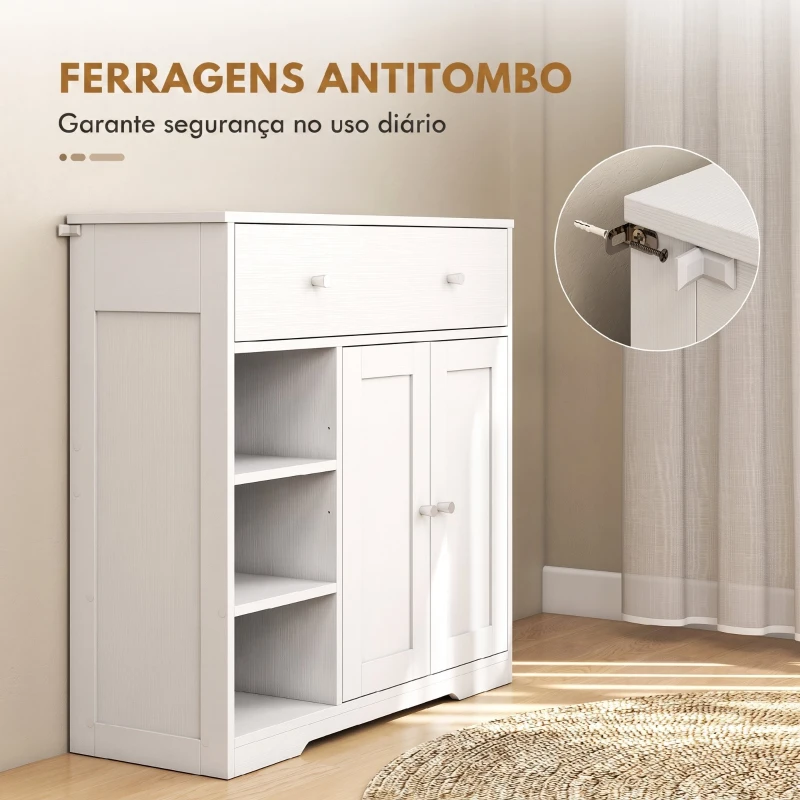 HOMCOM Armário de Casa de Banho Estreito com Gaveta 2 Portas e 3 Prateleiras Abertas 80x30x80,2 cm Branco Texturado