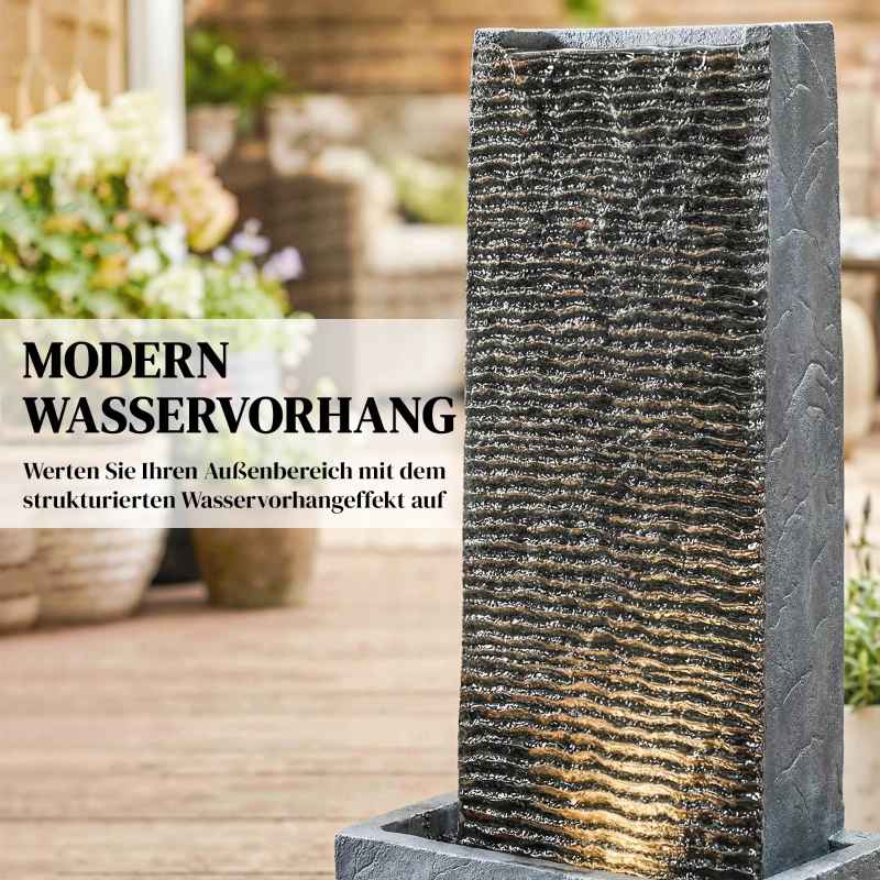 Outsunny Springbrunnen 2-stufig Gartenbrunnen mit LED Beleuchtung Pumpe Granitoptik 37,5 x 22 x 80 cm