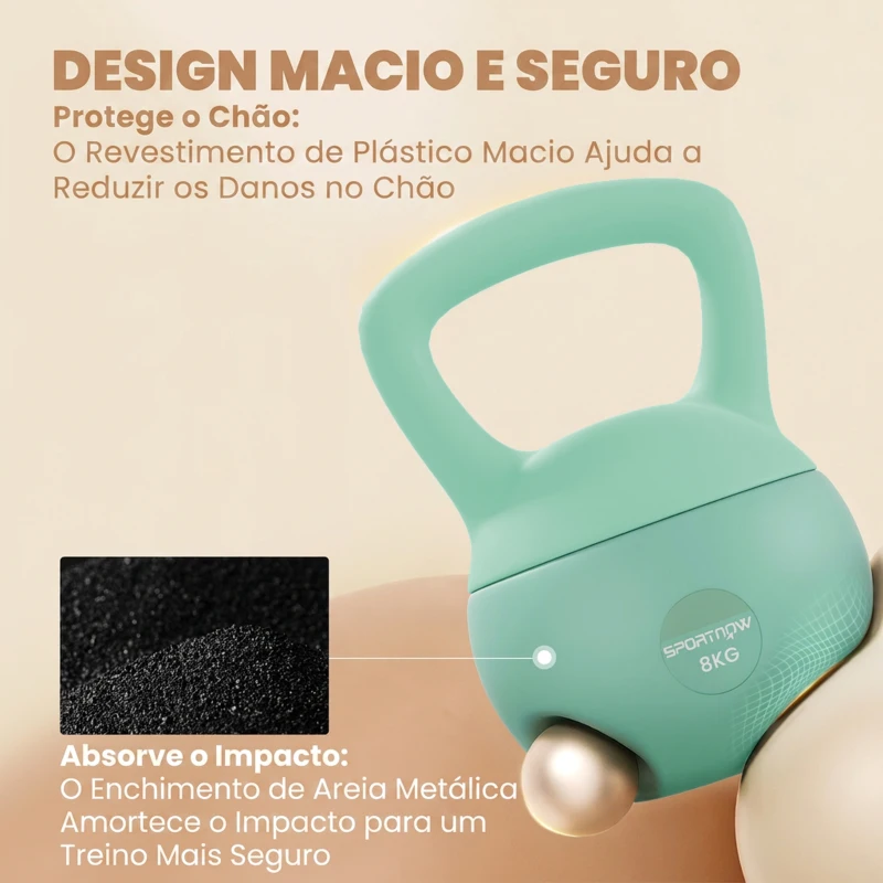 SPORTNOW Kettlebell de 8 kg Pesa Russa Preenchida de Areia Metálica e Alça Antiderrapante para Treino em Casa Ginásio 19x19x28 cm Verde