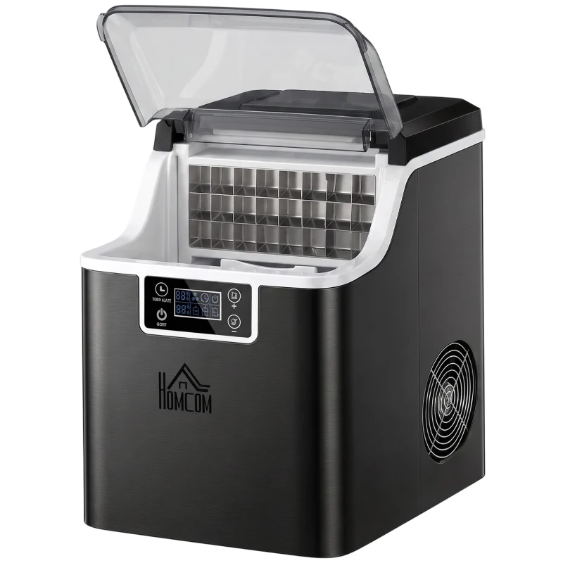 HOMCOM Machine à glaçons, 20 kg en 24h, 24 glaçons en 14-18 min, ice maker avec fonction autonettoyante, 25,2x36x37,1cm, noir
